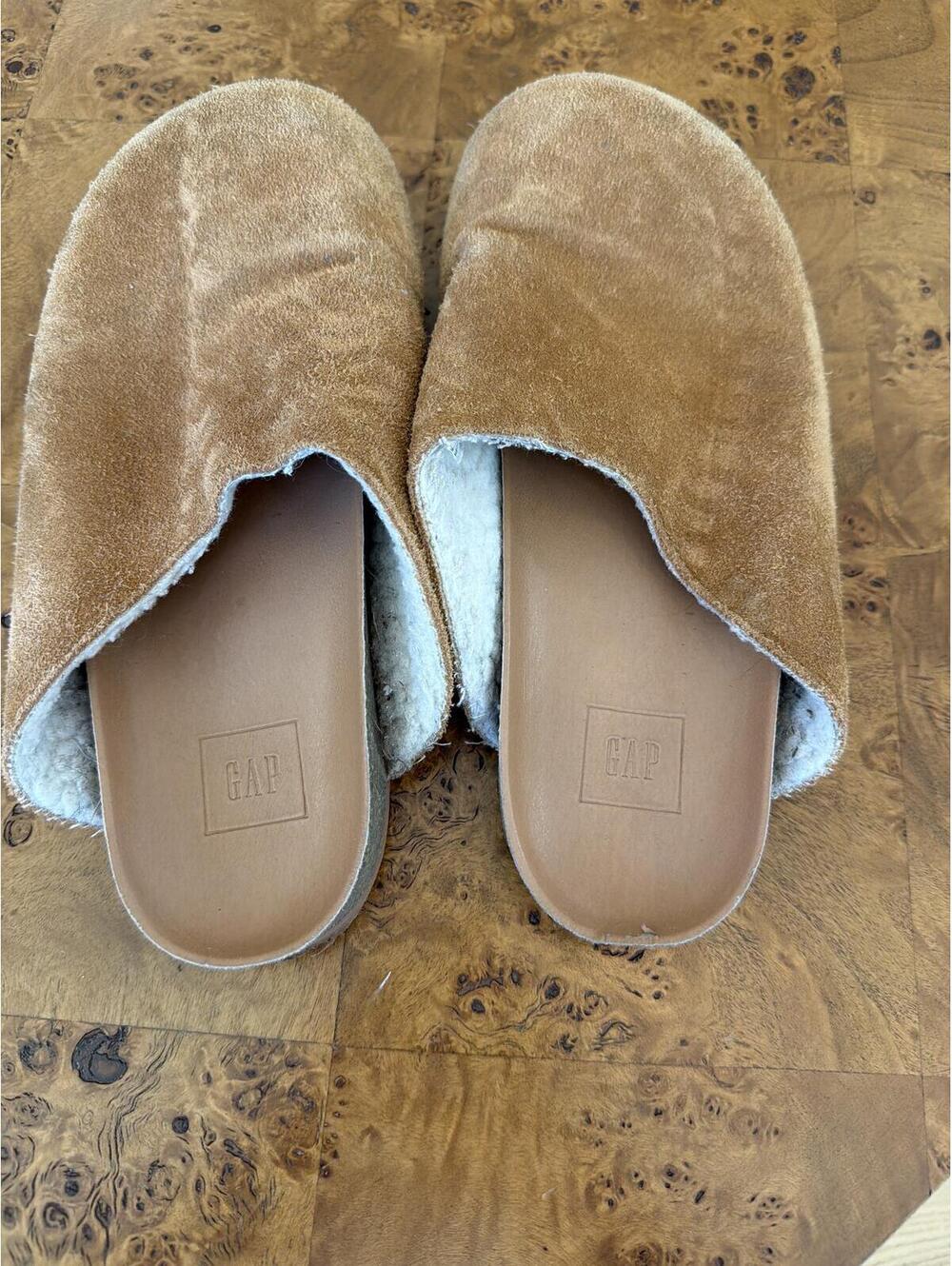 GAP Tan Suede Slip-On Slippers with Shearling Lining - Picture 3 of 3